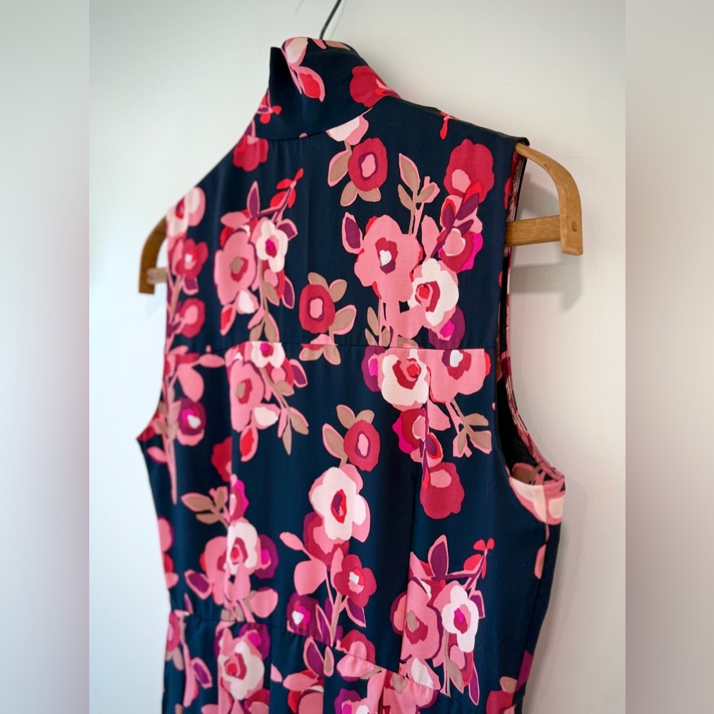 Kate Spade New York Shadow Bud Black and Pink Silk Print Pleated Floral Dress - Picture 15 of 16
